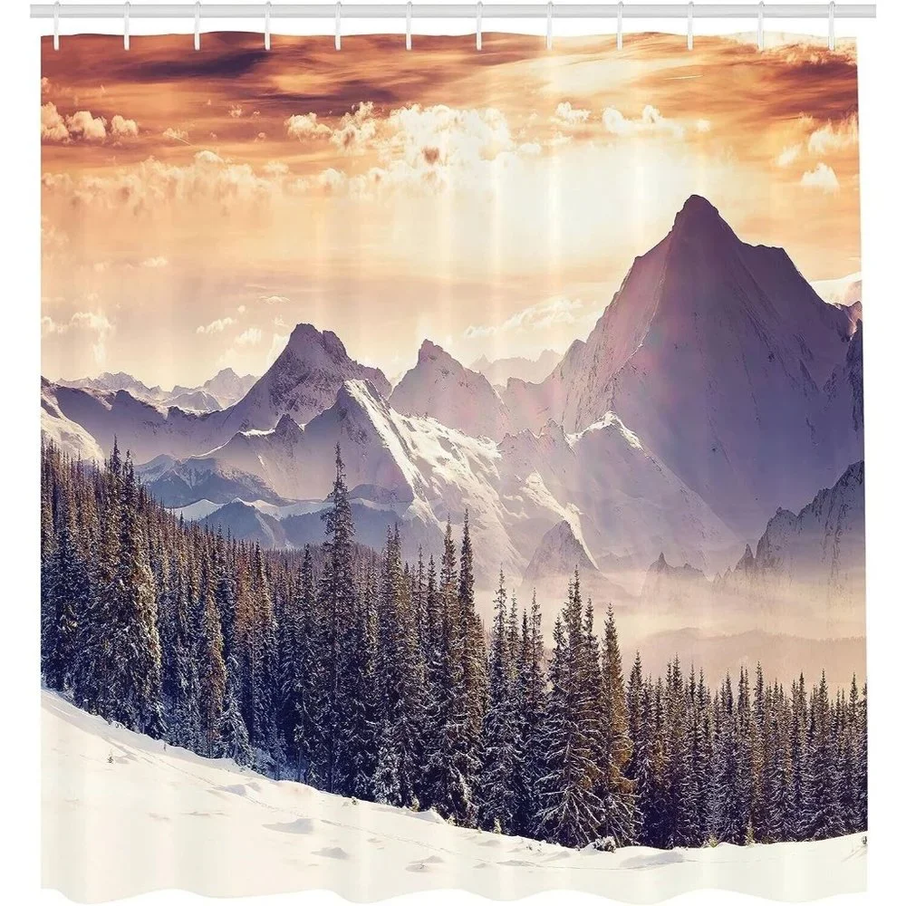 Nature Shower Curtain Early Evening Winter Landscape of Dramatic Surreal Sky 70